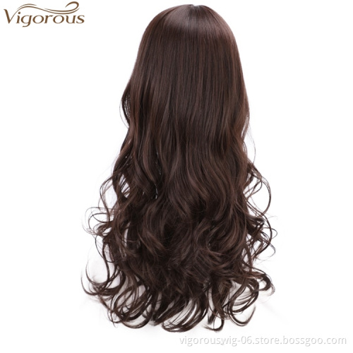 Vigorous Long Wavy Clips in Top Hairpieces with Mini Air Bangs Synthetic Hair Toppers Extensions for Women